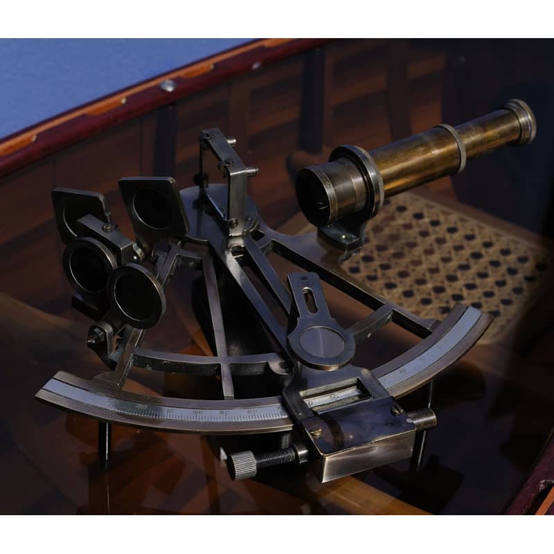 Old Modern Handicrafts Large Nautical Sextant with Wooden Case
