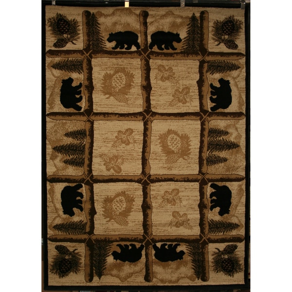 Lodge Rustic Pinecone Bear Area Rug (5'3 x 7'3) Free Shipping Today