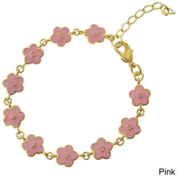 Molly and Emma 18k Gold Overlay Childrens Enamel Flower Bracelet