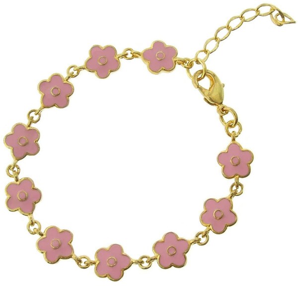 Molly and Emma 18k Gold Overlay Children's Enamel Flower Bracelet