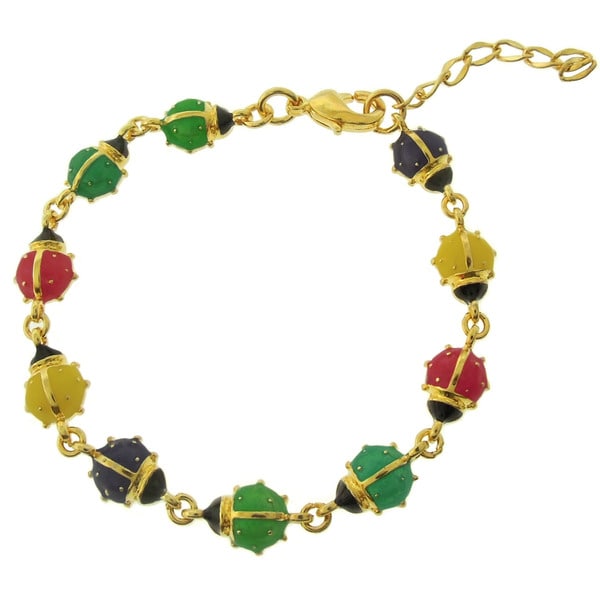 Molly and Emma 18k Gold Overlay Children's Enamel Ladybug Bracelet