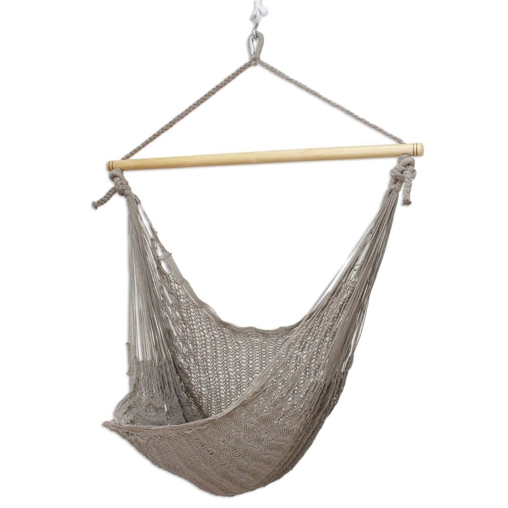 Handmade Grey Cotton Large Deluxe Hammock Swing Chair (Mexico)