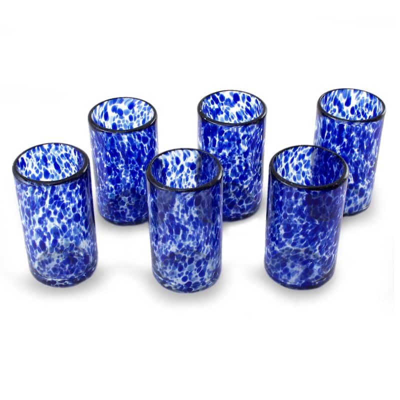 NOVICA Artisan Handblown Juice Glasses Recycled Blue Mexican Drinkware 'Marine'(Set Of 6) - 4.3* 2.4