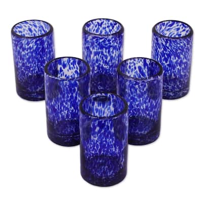 NOVICA Artisan Handblown Juice Glasses Recycled Blue Mexican Drinkware 'Marine'(Set Of 6) - 4.3* 2.4