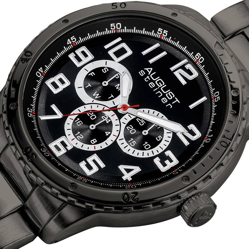 August Steiner Men's Quartz Multifunction Black Bracelet Watch - silver