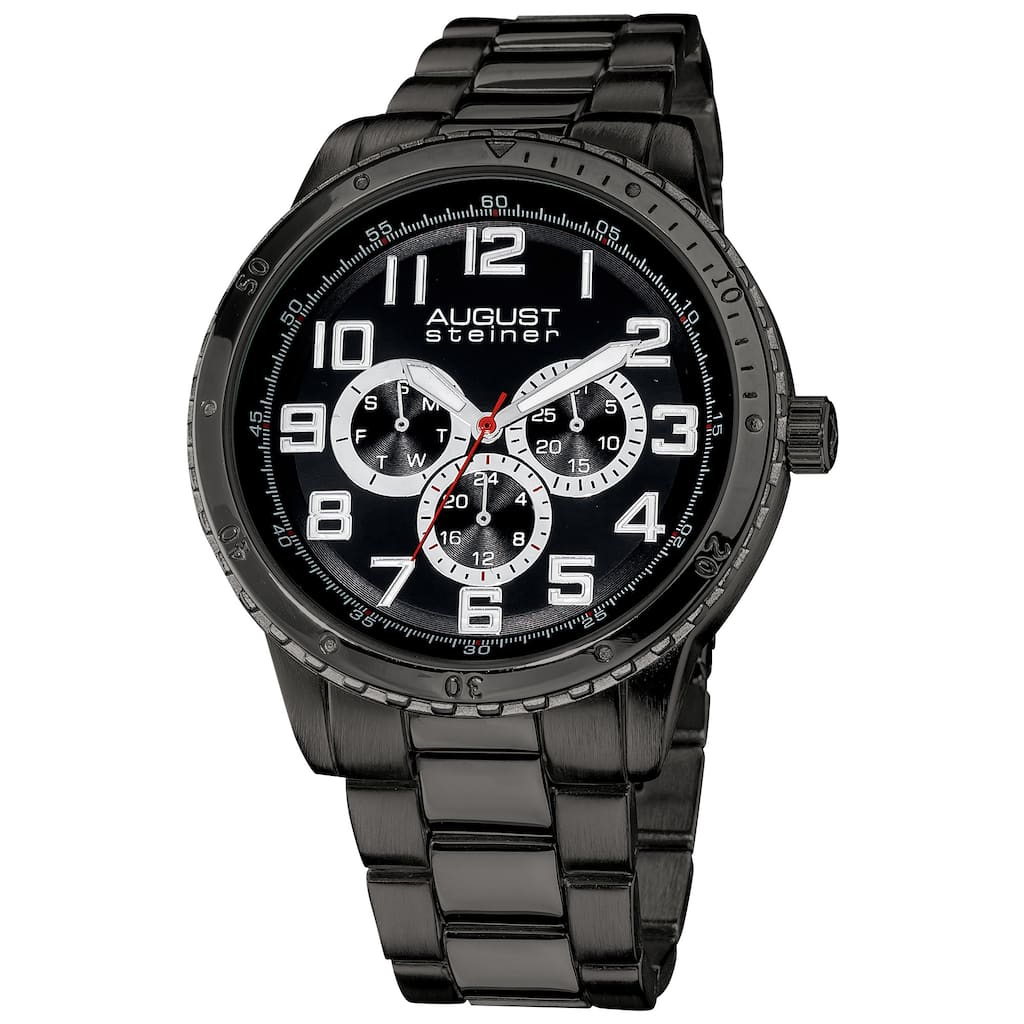 August Steiner Men's Quartz Multifunction Black Bracelet Watch - silver