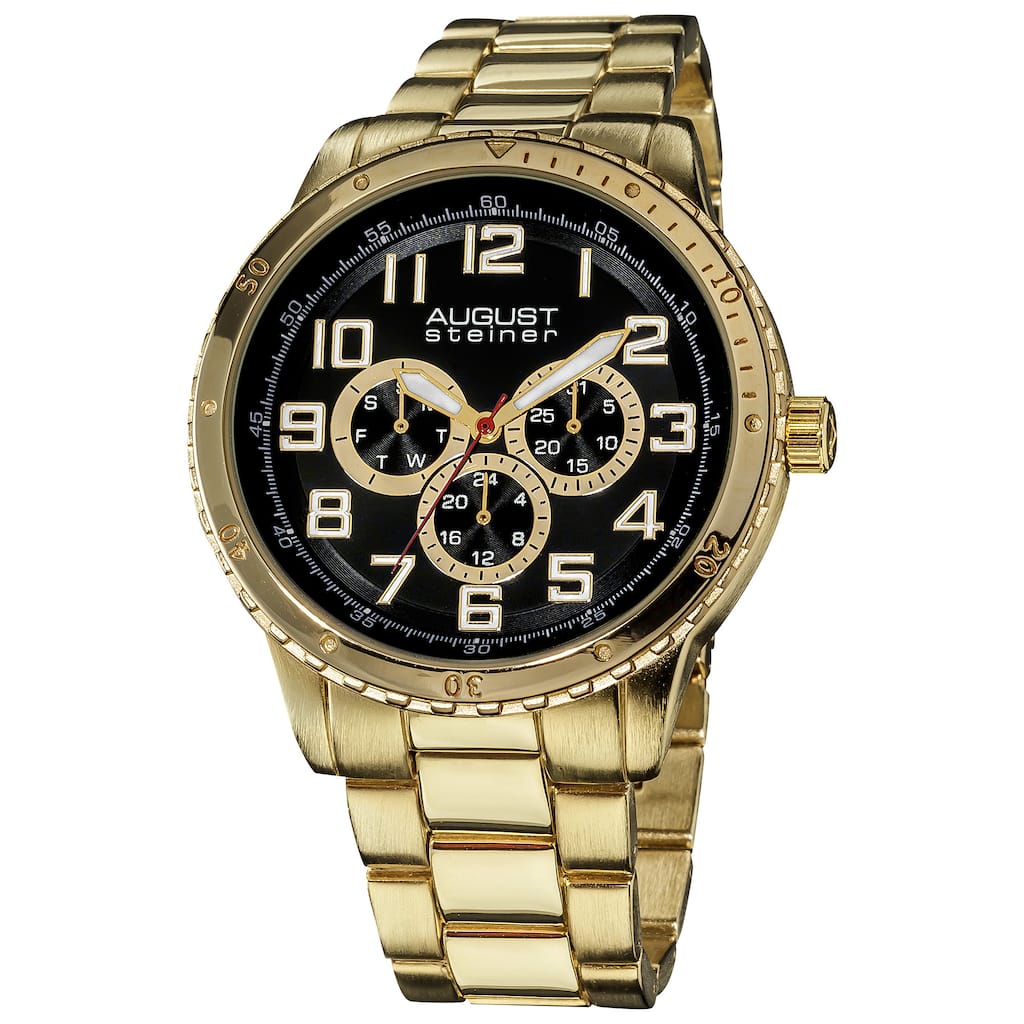 August Steiner Men's Quartz Multifunction Goldtone Bracelet Watch