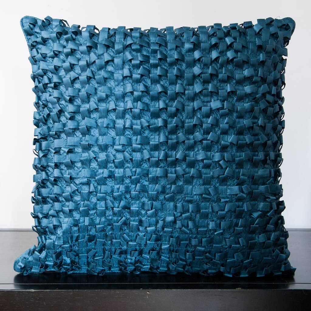 Jocelyn Slate Blue Ribbon Textured 18-inch Decorative Feather Down Pillow