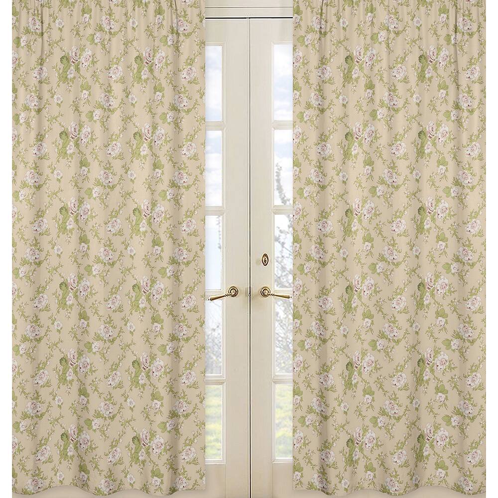 Sweet Jojo Designs Peach, Sage Green, Beige and Cream 84-inch Window Treatment Curtain Panel Pair for Annabel Collection