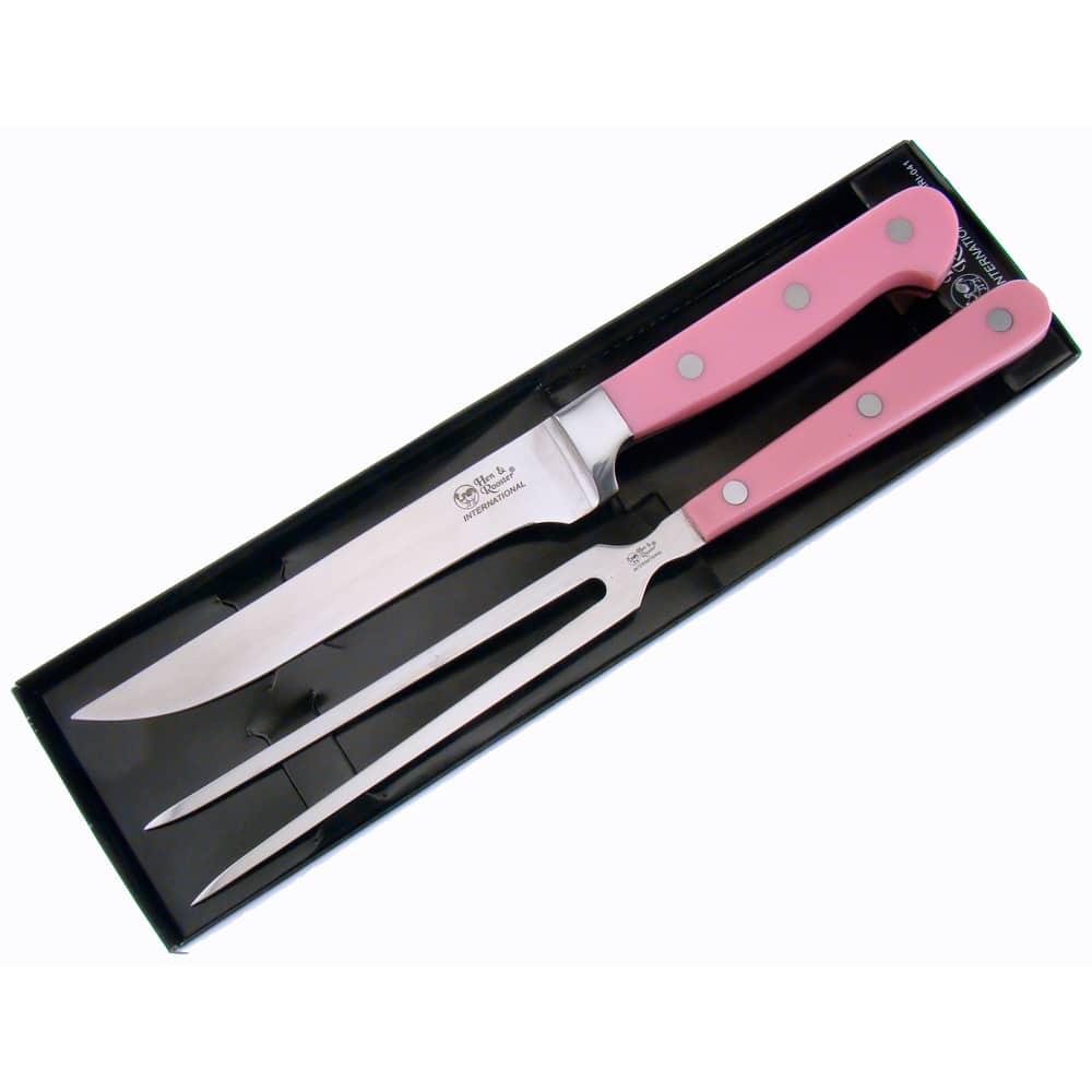 Hen & Rooster 2-piece Pink Carving Set