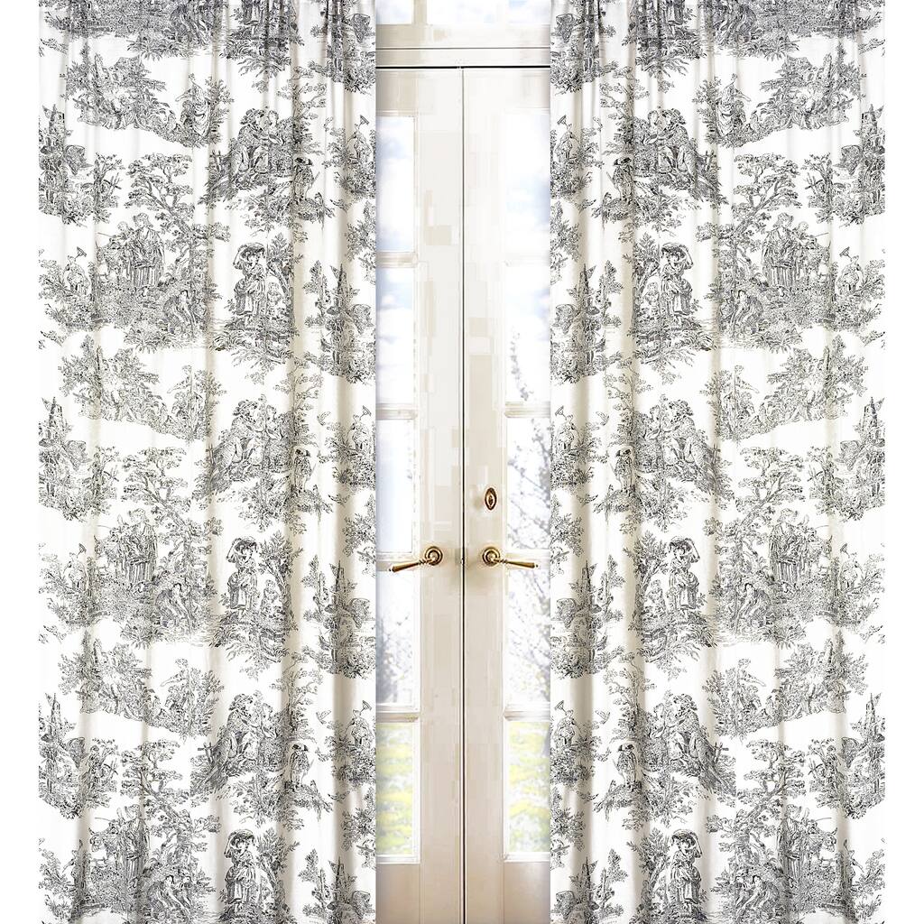 Sweet Jojo Designs Black and Cream 84-inch Window Treatment Curtain Panel Pair for Black French Toile Collection - 42 x 84