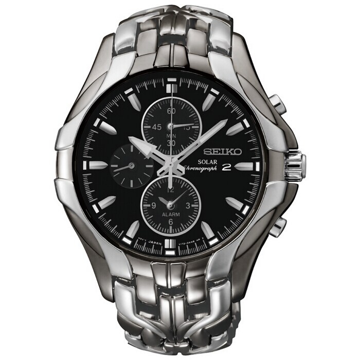 seiko men's black ion finish solar calendar dress watch