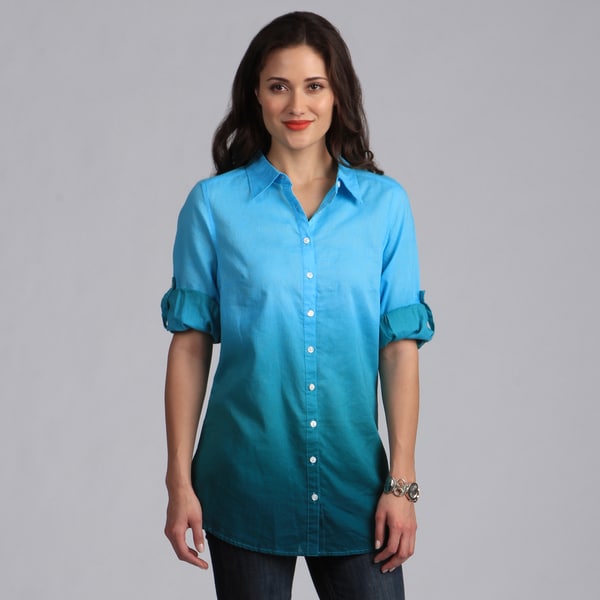 Shop Live A Little Women's Turquoise Ombre Button-down Tunic - Free ...