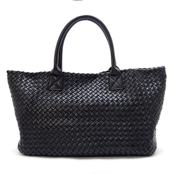 black woven tote bag