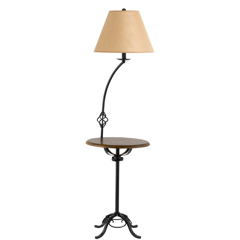 Cal Lighting Wrought Iron Floor Lamp with Wood Tray Table