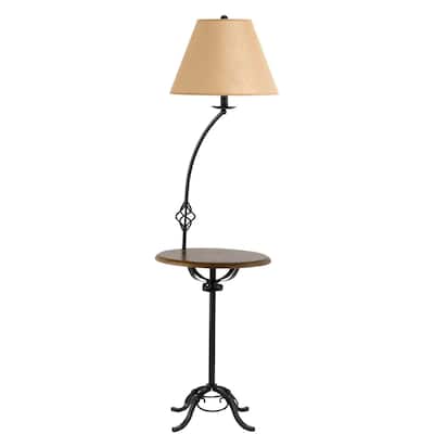 Cal Lighting Wrought Iron Floor Lamp with Wood Tray Table