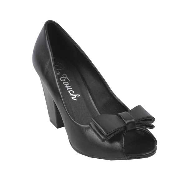 Be In Touch by Beston Women's 'Gillian 2 ' Black Low Heel Peep toe Pumps Beston Heels