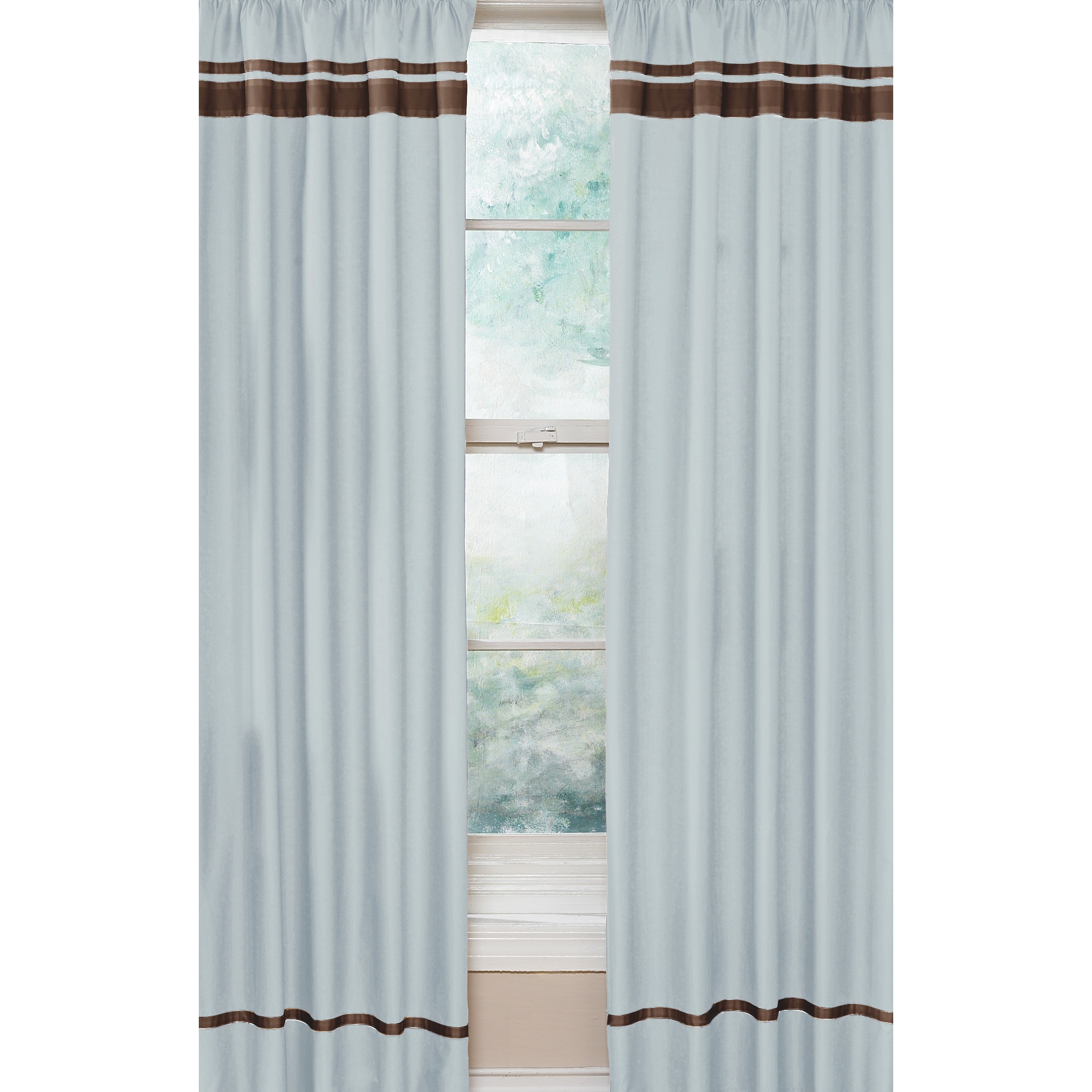 Blue And Brown Hotel 84 inch Curtain Panel Pair (Blue and brownConstruction Rod pocketPocket measures 1.5 inchesLining NoneDimensions 42 inches wide x 84 inches long eachMaterials CottonCare instructions Machine washableThe digital images we display