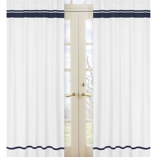 White and Navy Modern Hotel 84 inch Curtain Panel Pair Sweet Jojo Designs Curtains