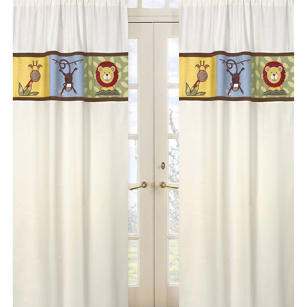 Sweet Jojo Designs Green, Blue, Orange, Brown, Yellow, Red and Ivory Jungle Time 84-inch Window Treatment Curtain Panel Pair