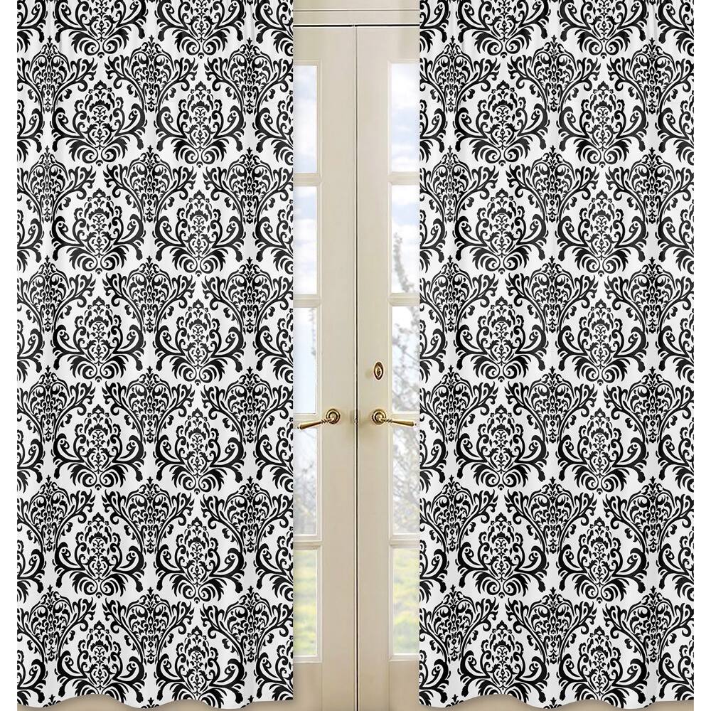 Sweet Jojo Designs Black and White 84-inch Window Treatment Curtain Panel Pair for Black and White Isabella Collection - 42 x 84