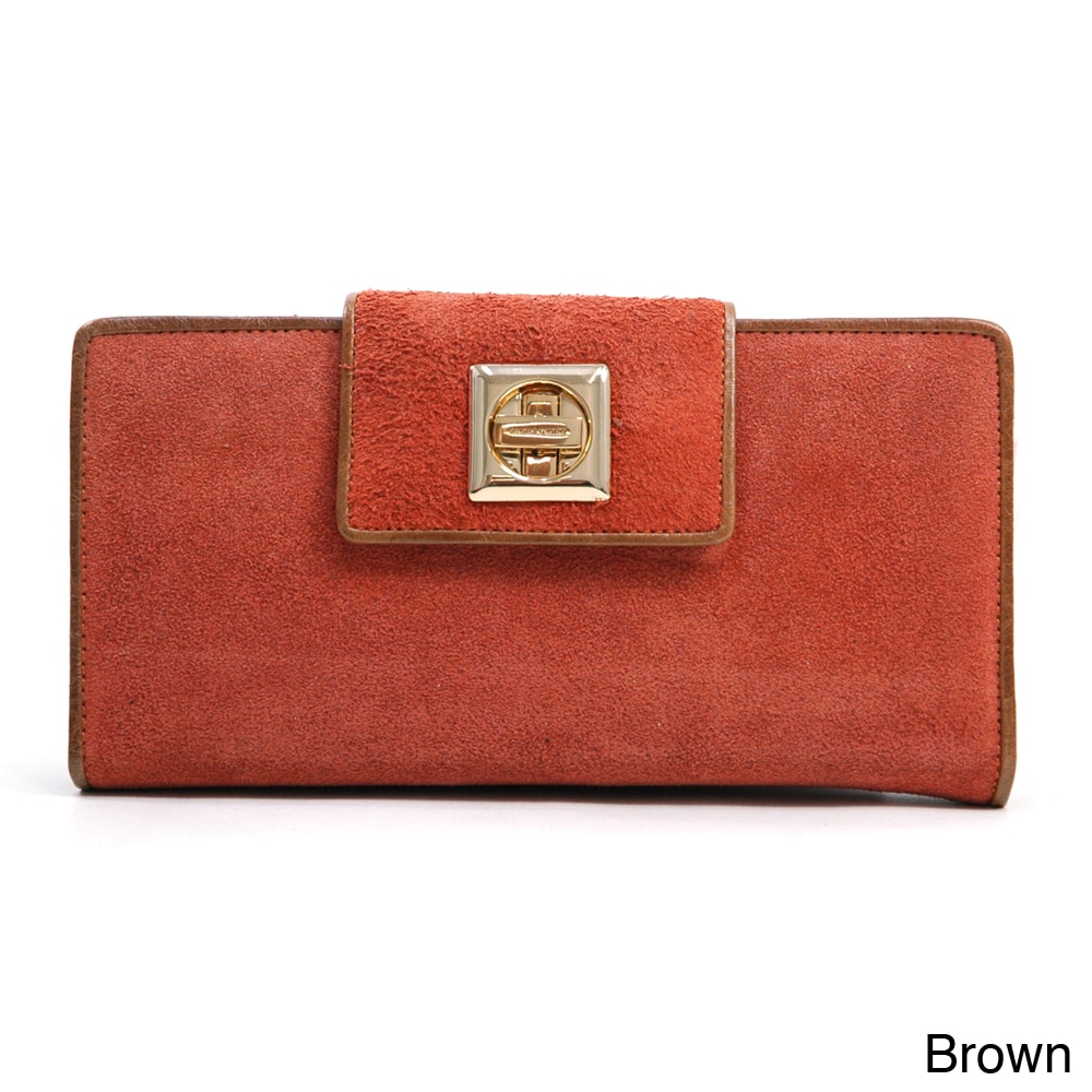 Anais Gvani Suede And Leather Checkbook Wallet