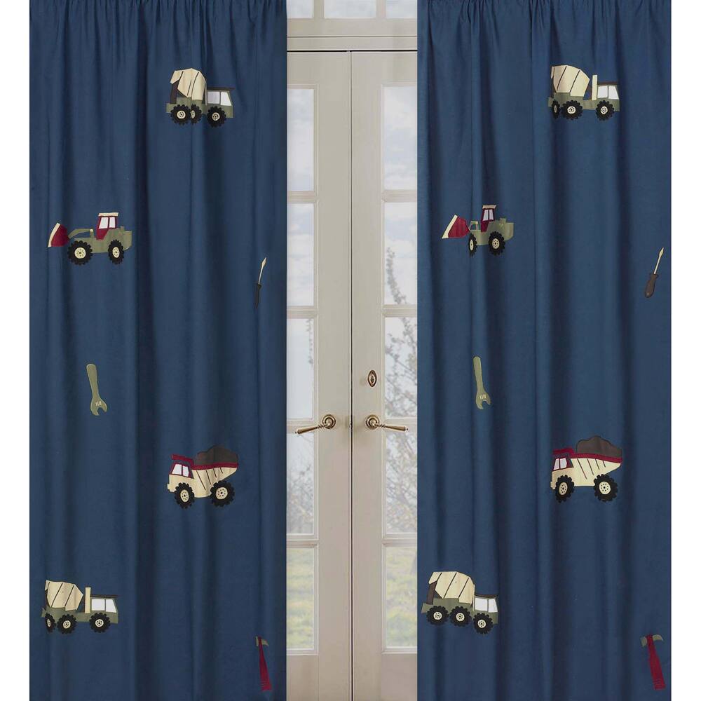 Sweet Jojo Designs Teal Blue, Red, Green, Brown, Tan and Yellow Construction Zone 84-inch Window Treatment Curtain Panel Pair