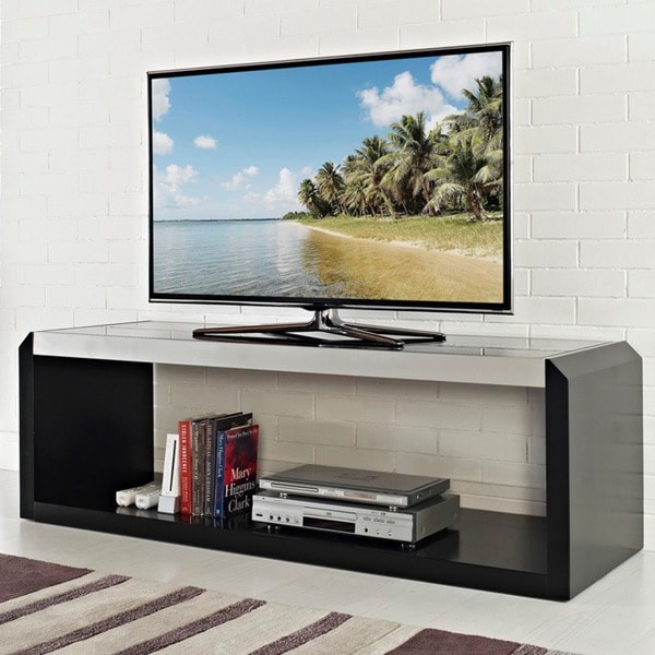 Shop 60-inch Black Glass Wood TV Stand - Free Shipping ...