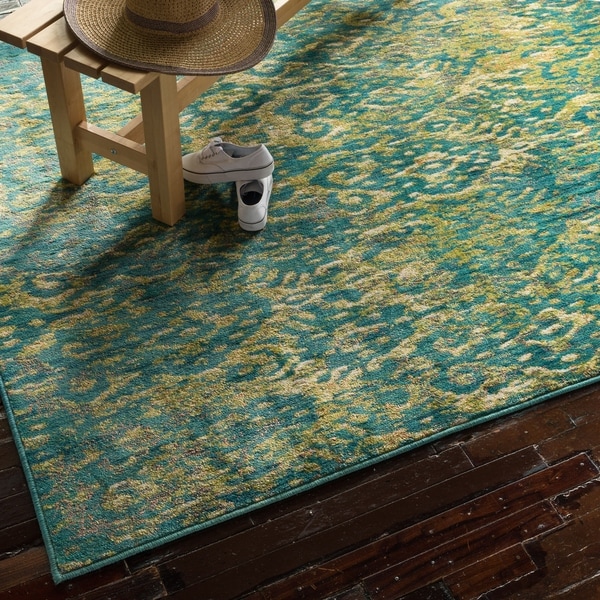 Contemporary Green/ Yellow Ikat Area Rug - 5'2 x 7'7