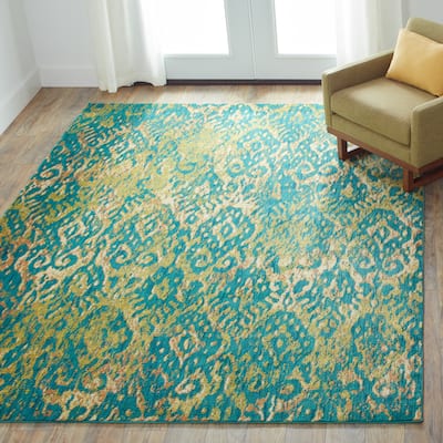 Alexander Home Lagoon Modern Damask Ikat Area Rug