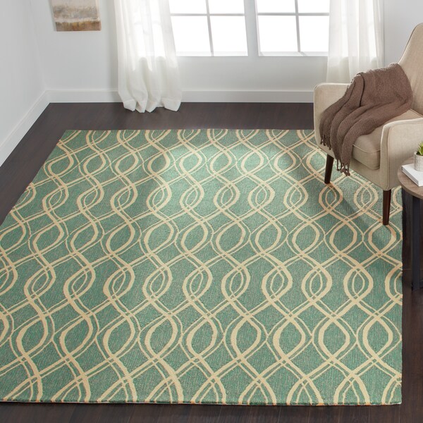 Hand-hooked Indoor/ Outdoor Capri Turquoise Rug - 7'6 x 9'6