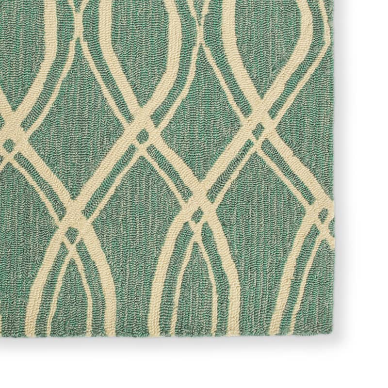 Alexander Home Capri Geometric Links Hand-hooked Indoor/ Outdoor Rug - Turquoise/Ivory - 9'3" x 13'