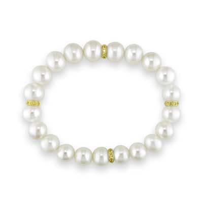Miadora 14k Gold Pearl and Yellow Sapphire Bracelet (10-11 mm)