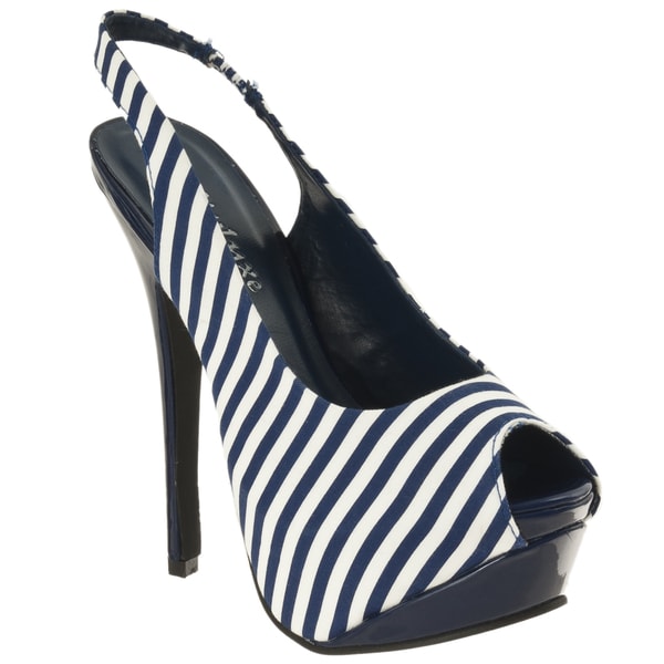 Riverberry Women's 'Mavis' Navy Stripe Sling back Platforms Heels