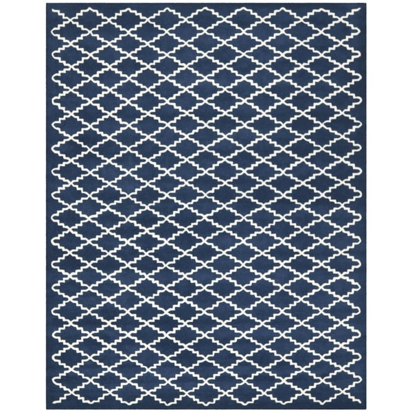 Handmade Moroccan Dark Blue Geometric Wool Rug (8' x 10') Safavieh 7x9   10x14 Rugs