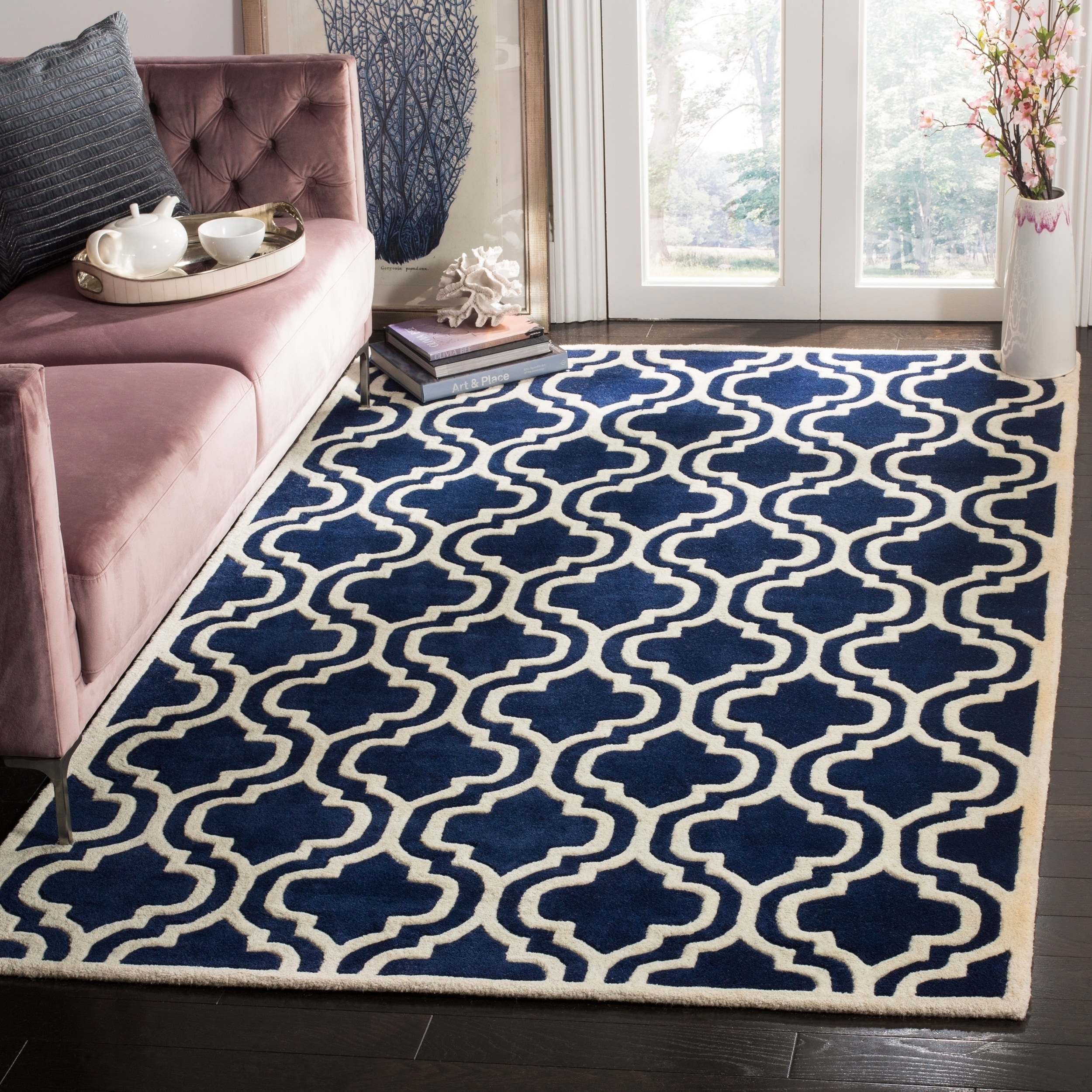 Shop Contemporary Safavieh Handmade Moroccan Chatham Dark Blue Wool Rug