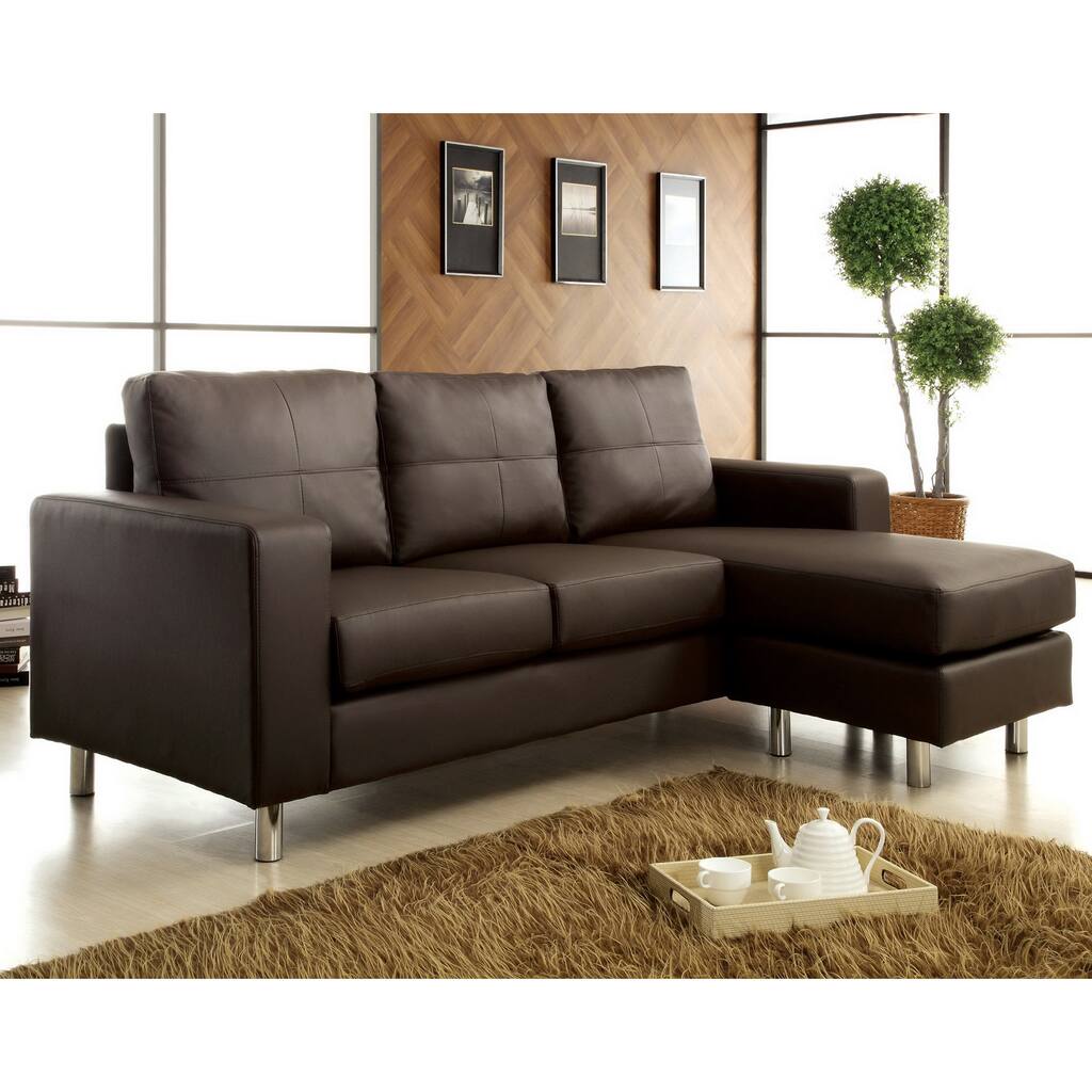 Furniture of America Deto Contemporary Black Faux Leather Sectional