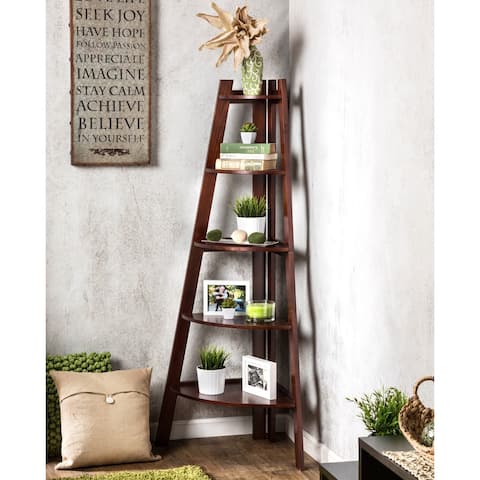 Furniture of America Kiki 5-tier Corner Ladder Display Bookcase..