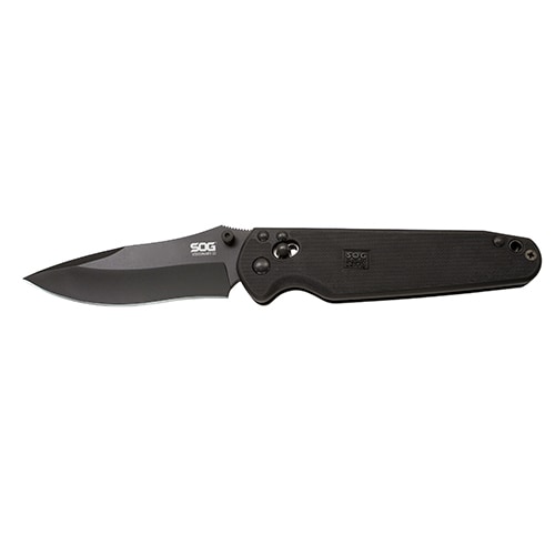 Sog Vs 02 Visionary Ii Knife (blackBlade materials VG 10Handle materials ZytelSOGs Arc Lock locking technologyDual thumb studs for ambidextrous one hand openingBlack powder coated bladeGlass reinforced nylon handles with stainless steel linersReversible