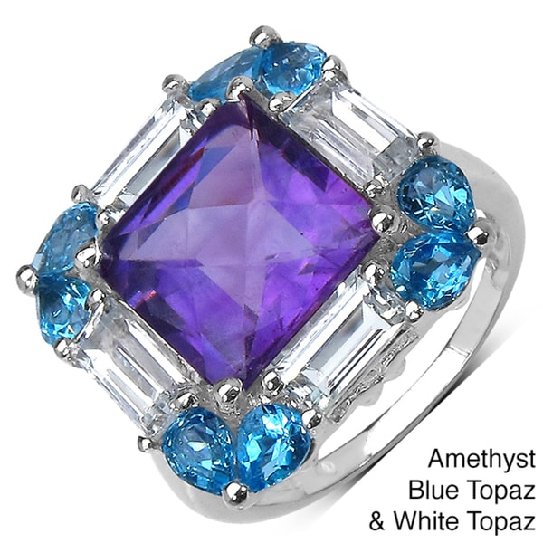 Sterling Silver Amethyst/ Blue Topaz or Smokey Topaz and White Topaz