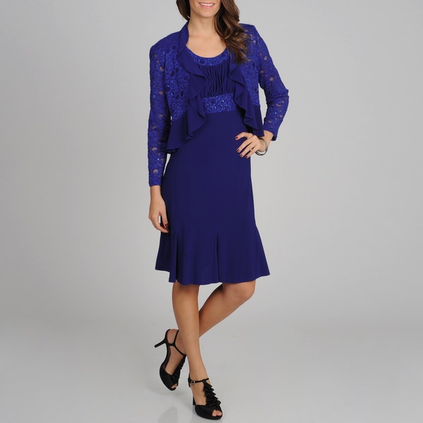 Shop R & M Richards Women's Royal Lace and Ruffled Detailed Dress and ...