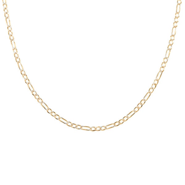 Sterling Essentials 14k Two tone Gold Italian Pave Figaro Chain Necklace Sterling Essentials Gold Necklaces