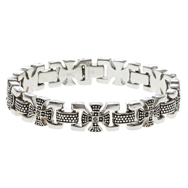 Stainless Steel 1/5ct TDW Black Diamond Tribal Cross Bracelet