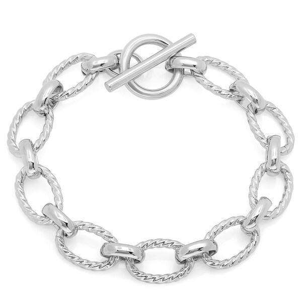 Shop Sterling Silver 7.5-inch Twisted Oval Link Toggle Bracelet - On ...