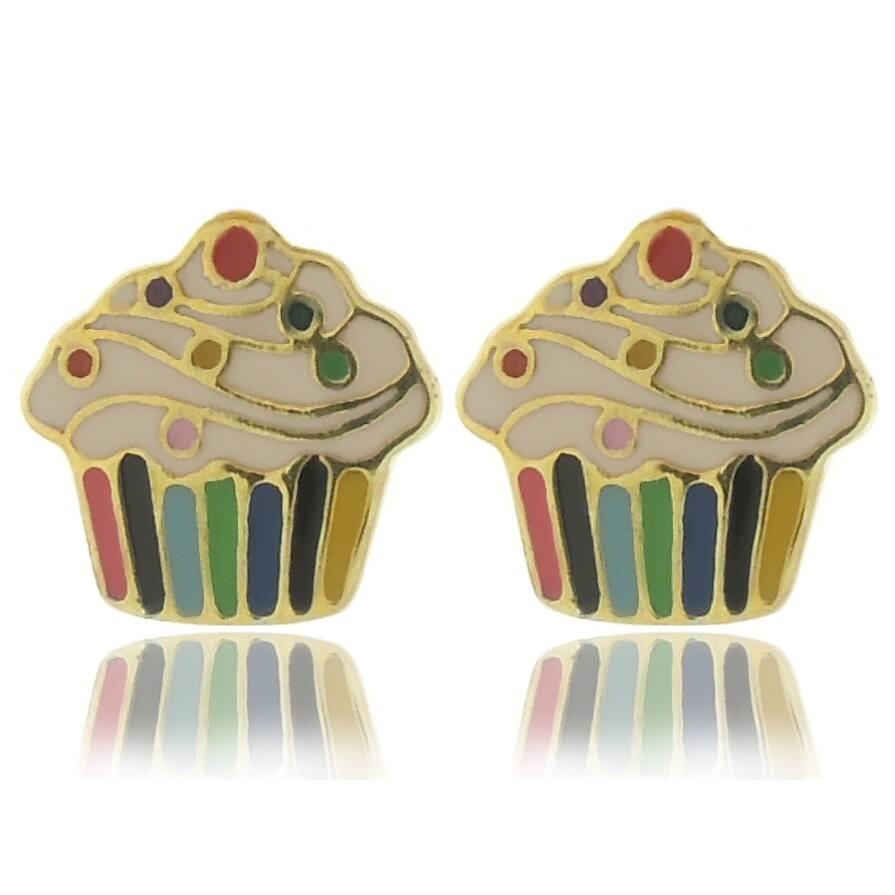 Molly and Emma 18k Gold Overlay Enamel Cupcake Stud Earrings
