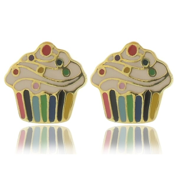 Shop Molly and Emma 18k Gold Overlay Enamel Cupcake Stud Earrings Free Shipping On Orders Over