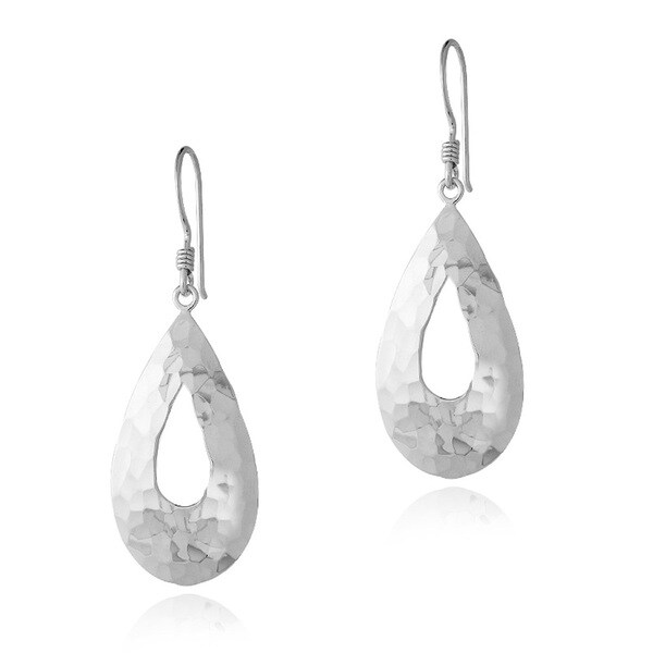 Shop Mondevio Sterling Silver Hammered Open Teardrop Dangle Earrings