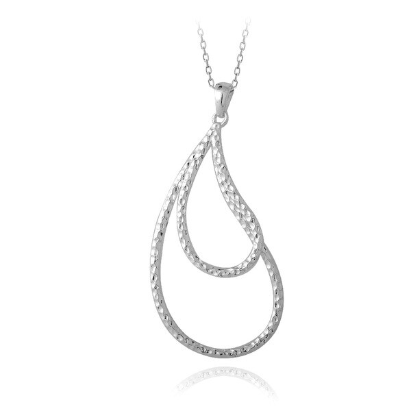 Mondevio Sterling Silver Hammered Double Teardrop Necklace