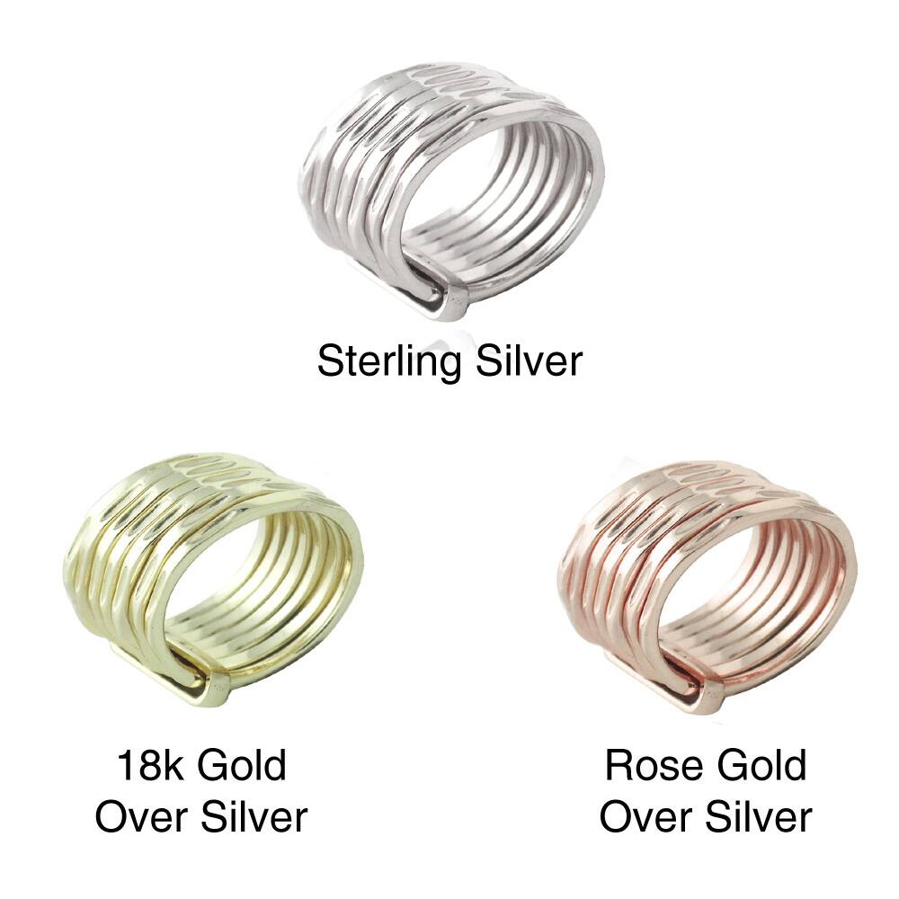 Mondevio Sterling Silver Hammered Attached Stacked Ring