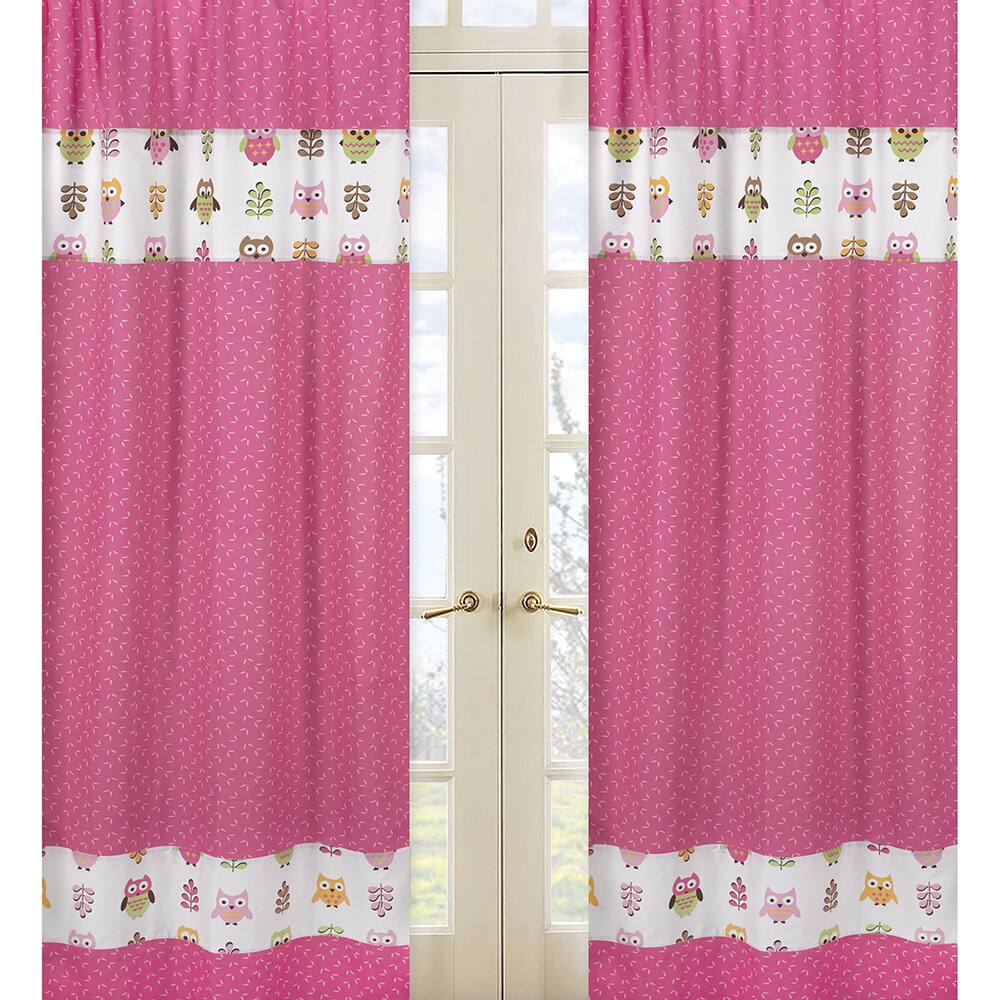 Sweet Jojo Designs Pink, Taupe, Brown, Yellow and Green 84-inch Window Treatment Curtain Panel Pair for Happy Owl Collection